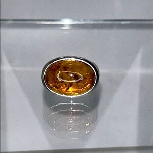 NWOT Genuine Amber Gemstone Sterling Silver Designer Ring - Modern Boho